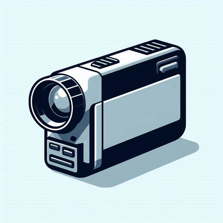 Illustration of a video camera on a blue background, vector illustrationのイラスト素材