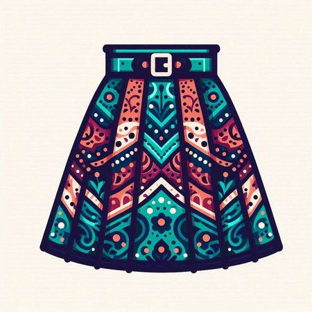 Vector illustration of a skirt with ethnic ornaments. Hand drawn style.のイラスト素材