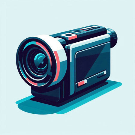 Illustration of a video camera on a blue background. Vector illustrationのイラスト素材