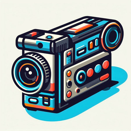 Retro video camera. Vector illustration of a retro cinema camera.のイラスト素材