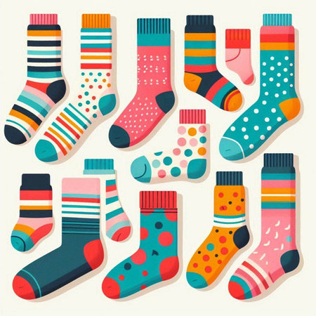Set of colorful socks isolated on white background. Vector illustration in flat style.のイラスト素材