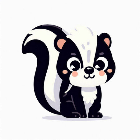 Cute cartoon skunk on white background. Vector illustration in flat style.のイラスト素材