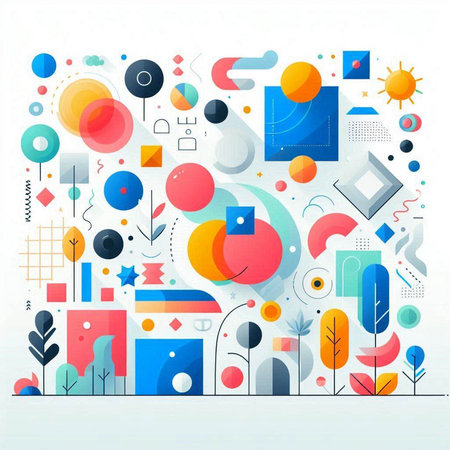 Abstract colorful geometric background with circles and rectangles. Vector illustration.のイラスト素材
