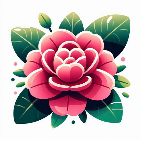 Camellia flower with leaves on white background. Vector illustration.のイラスト素材