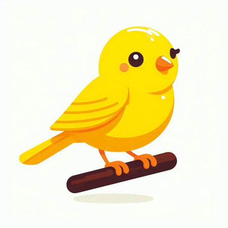 Cute yellow bird on a branch. Vector illustration in cartoon style.のイラスト素材