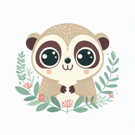 Cute animal vector illustration. Cute little baby raccoon.のイラスト素材