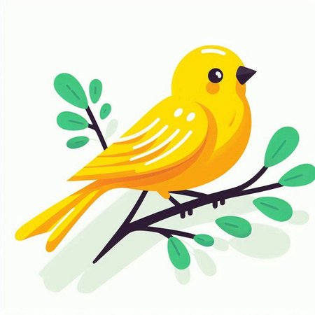 Yellow bird sitting on a branch. Vector illustration in cartoon style.のイラスト素材