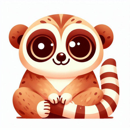 Cute cartoon lemur on a white background. Vector illustration.のイラスト素材