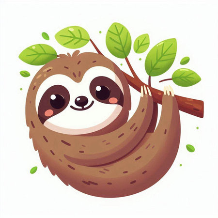 Cute cartoon sloth on a tree branch. Vector illustration.のイラスト素材