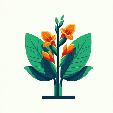 Coffee tree with orange flowers and green leaves. Vector illustration.のイラスト素材