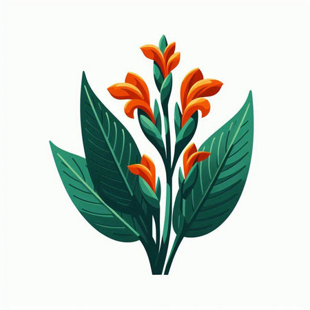 Beautiful orange flower with green leaves isolated on white background. Vector illustration.のイラスト素材
