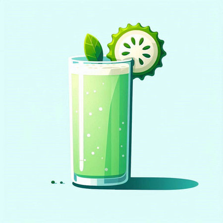 Vector illustration of a glass of fresh green smoothie with lime and mint.のイラスト素材