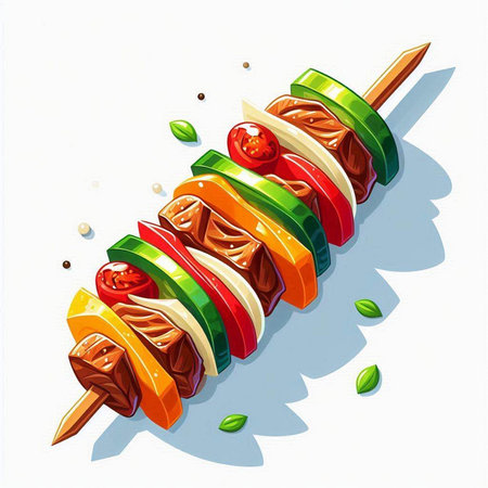 Shish kebab on skewers with vegetables, vector illustrationのイラスト素材