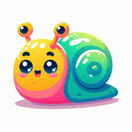 Cute cartoon snail isolated on white background. Colorful vector illustration.のイラスト素材