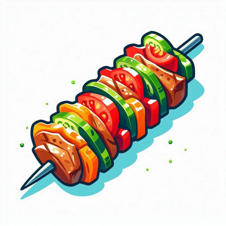 Shish kebab on a skewer. Vector illustration.のイラスト素材
