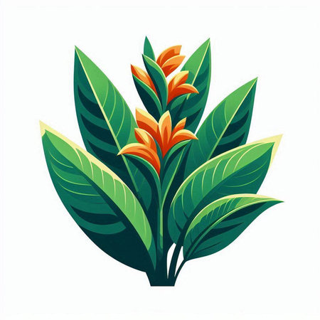 Illustration of orange flower with green leaves on white background - vectorのイラスト素材
