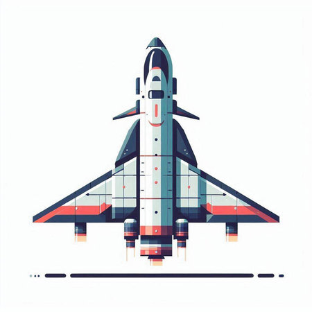 Space shuttle in flat style. Vector illustration of a space ship.のイラスト素材