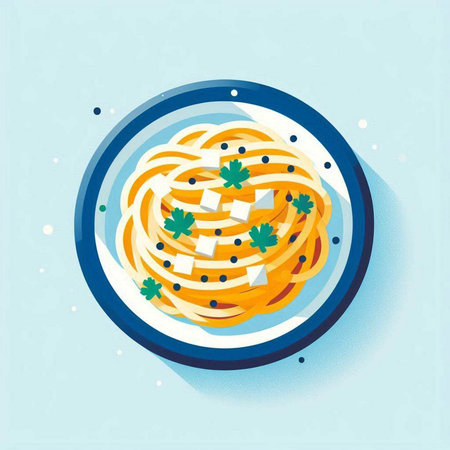 Spaghetti with cheese and parsley on blue background. Vector illustration.のイラスト素材