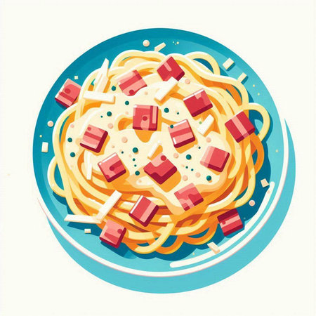 Spaghetti with tomato sauce on a blue plate. Vector illustration.のイラスト素材