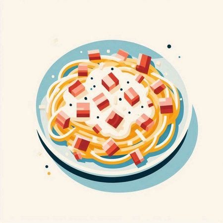 Illustration of spaghetti with cheese, tomato sauce and mayonnaiseのイラスト素材