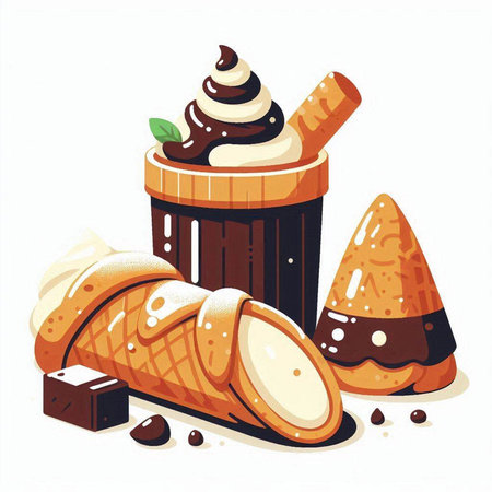 Ice cream in a cup with chocolate and ice cream. Vector illustration.のイラスト素材