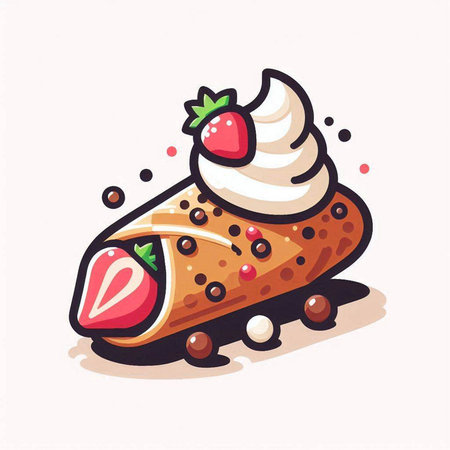 Strawberry strudel with whipped cream, vector illustration.のイラスト素材