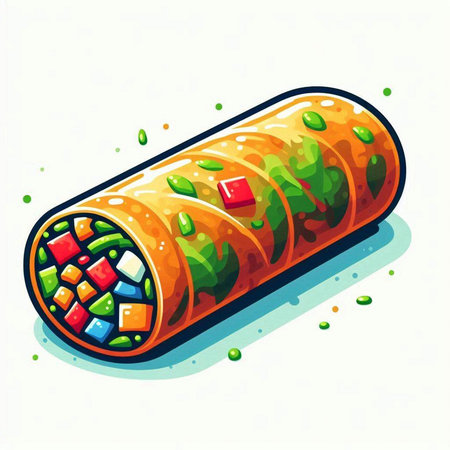 Illustration of a traditional oriental roll on a white background.のイラスト素材