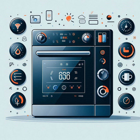 Vector illustration of a modern electric oven with buttons and icons on itのイラスト素材