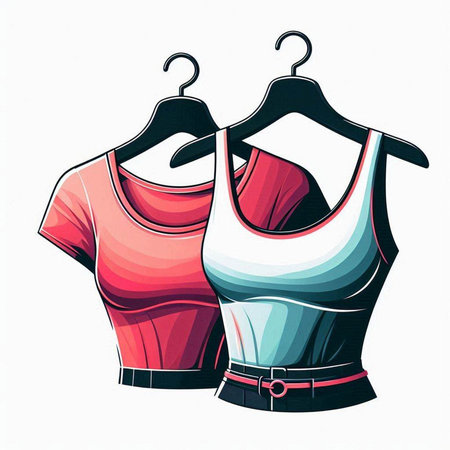 Women's T-shirt on a hanger. Vector illustration.のイラスト素材