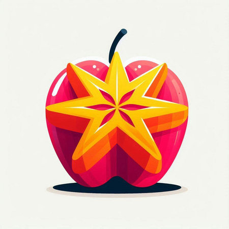 Vector illustration of a red apple with a star on the top.のイラスト素材