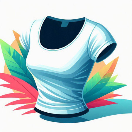 T-shirt on a mannequin with tropical leaves. Vector illustration.のイラスト素材