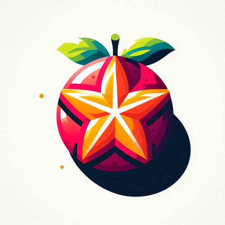 Illustration of red apple with a star design on a white backgroundのイラスト素材