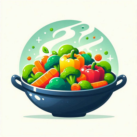 Vegetables in a bowl. Healthy food. Vector illustration.のイラスト素材