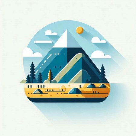 Mountains and forest landscape. Flat design style. Vector illustration.のイラスト素材
