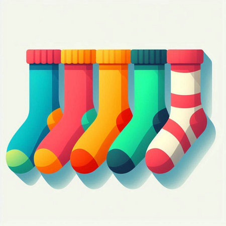 Colorful christmas socks on white background. Vector stock illustration.のイラスト素材