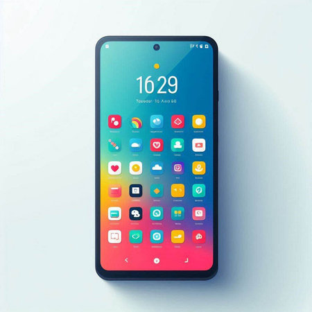 Mobile phone with colorful application icons on the screen. Vector illustration.のイラスト素材