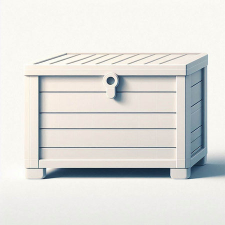 Wooden chest with keyhole on white background. 3d illustrationのイラスト素材