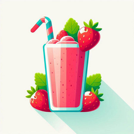 Strawberry smoothie in a glass with a straw. Vector illustration.のイラスト素材