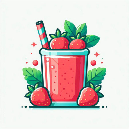 Strawberry smoothie in a glass with straws. Vector illustration.のイラスト素材