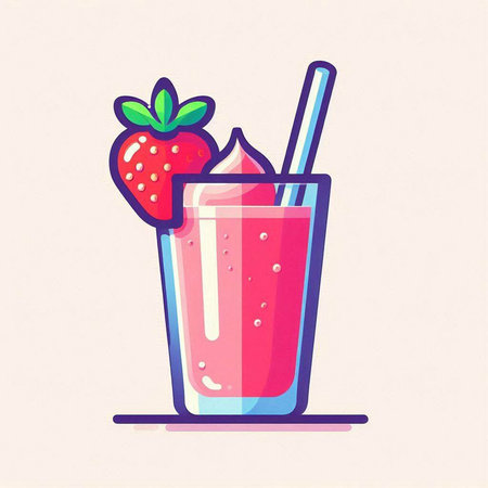 Strawberry smoothie in a glass with a straw. Vector illustration.のイラスト素材