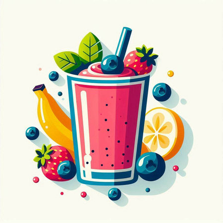Healthy smoothie with fresh berries and fruits. Vector illustration.のイラスト素材