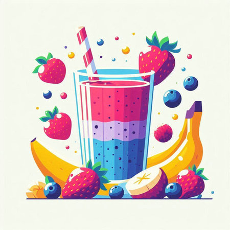 Vector illustration of a glass of smoothie with fruits and berries.のイラスト素材