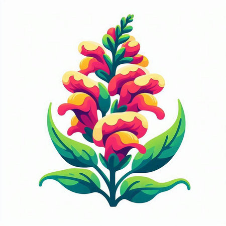 Illustration of a colorful flower with green leaves on a white backgroundのイラスト素材