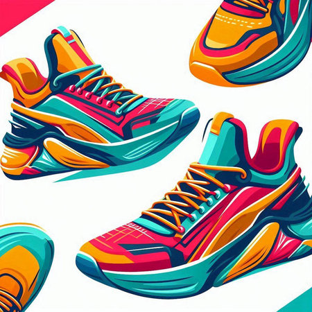 Seamless pattern with sport shoes. Vector illustration of sneakers.のイラスト素材