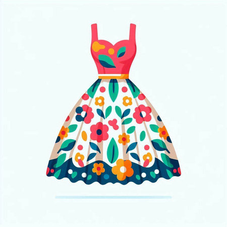 Cute dress with floral pattern. Vector illustration in flat style.のイラスト素材