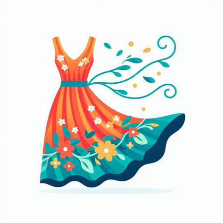 Wedding dress with floral pattern. Hand drawn vector illustration.のイラスト素材
