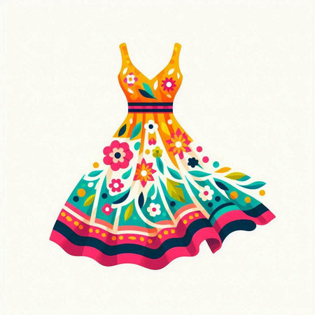 Vector illustration of a beautiful woman's dress with floral ornament. Vector illustration.のイラスト素材