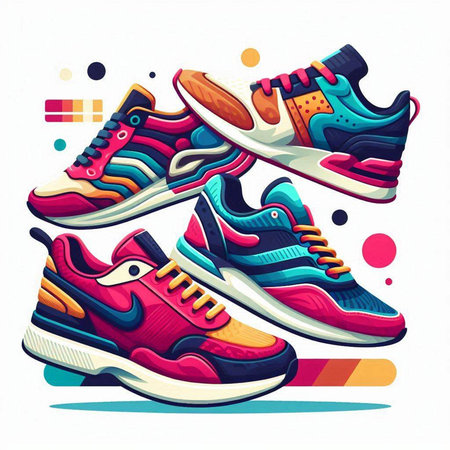 Colorful sneakers on a white background. Vector illustration in retro style.のイラスト素材