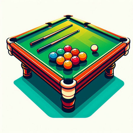 Billiard table with balls and cue on it. Vector illustration.のイラスト素材