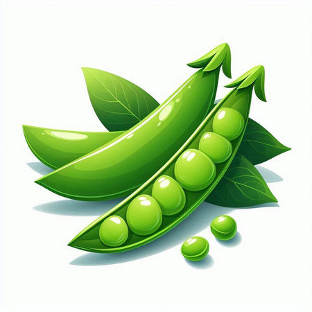 Green peas with leaves on a white background. Vector illustration. Eps 10のイラスト素材